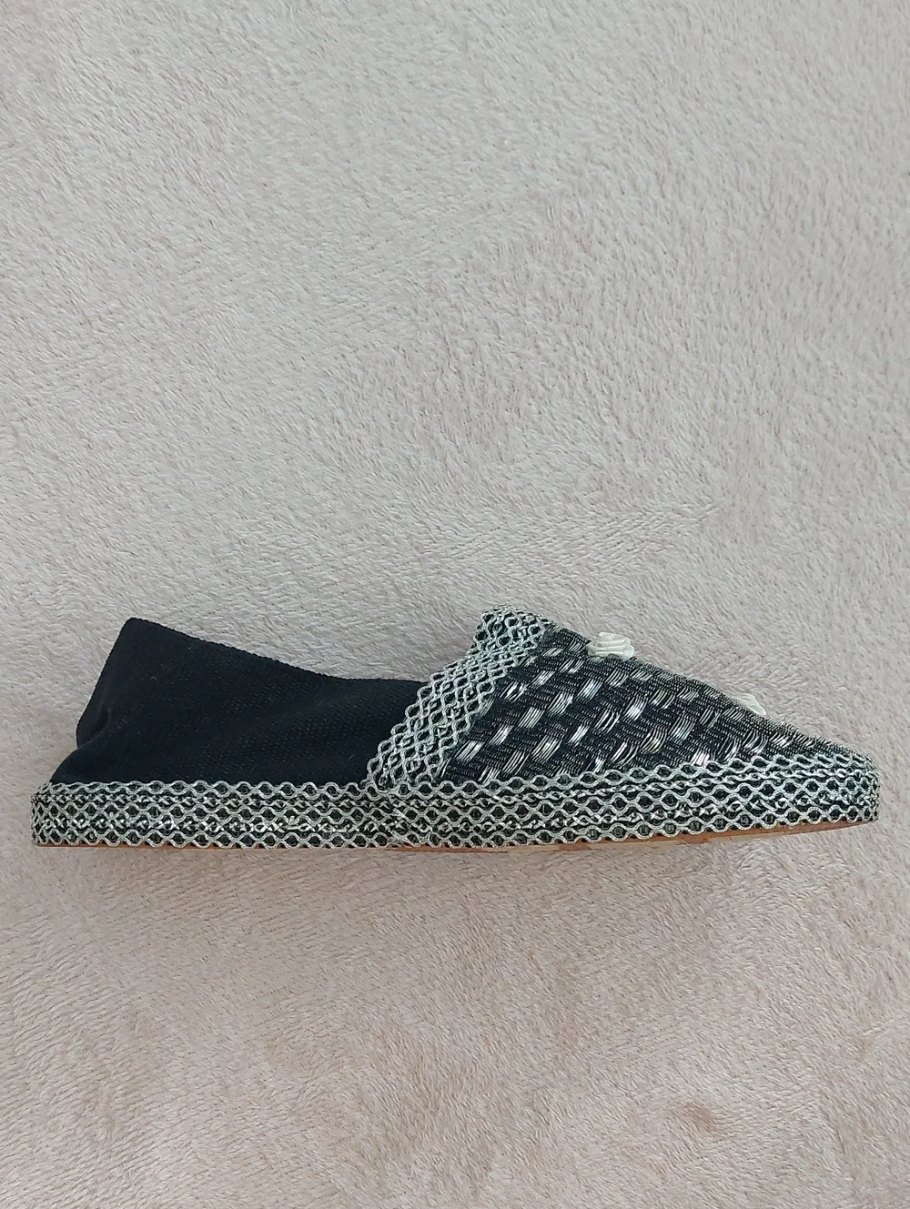 Embellished Black and Silver Espadrille Flats NWOT